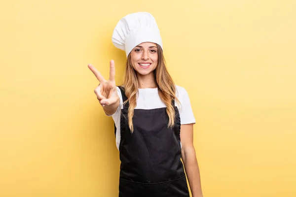 Pretty Woman Feeling Cross Showing Thumbs Chef Concept — Stockfoto