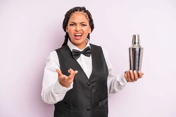 Afro Black Woman Looking Angry Annoyed Frustrated Waiter Cocktail —  Fotos de Stock