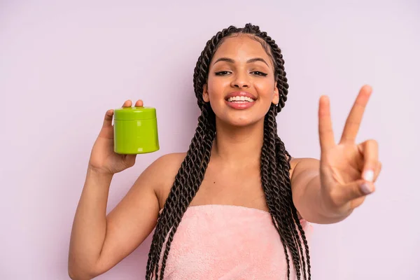 Afro Black Woman Smiling Looking Happy Gesturing Victory Peace Hair —  Fotos de Stock