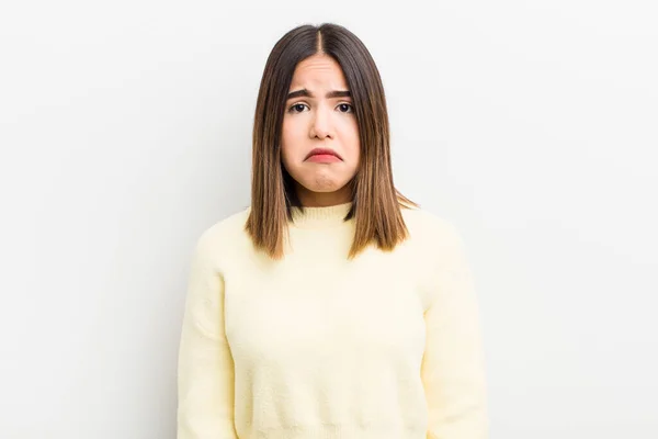 Pretty Hispanic Woman Feeling Sad Whiney Unhappy Look Crying Negative — Stock Photo, Image