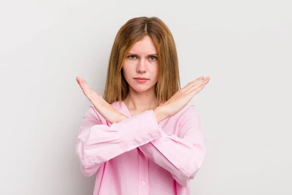 Red Head Pretty Woman Looking Annoyed Sick Your Attitude Saying — Stock Photo, Image