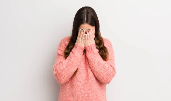 Pretty Caucasian Woman Feeling Sad Frustrated Nervous Depressed Covering Face — Foto de Stock