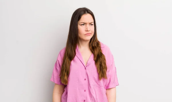 Pretty Caucasian Woman Feeling Sad Upset Angry Looking Side Negative — Stock Fotó