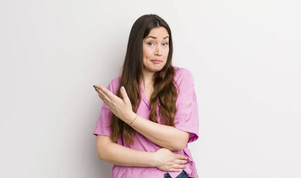 Pretty Caucasian Woman Feeling Confused Clueless Wondering Doubtful Explanation Thought — Stock Photo, Image