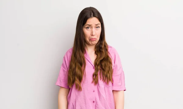 Pretty Caucasian Woman Feeling Sad Whiney Unhappy Look Crying Negative — Fotografia de Stock