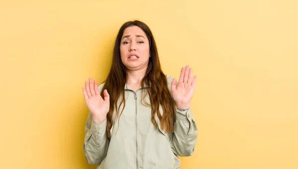 Pretty Caucasian Woman Looking Nervous Anxious Concerned Saying Fault Didnt — Stockfoto