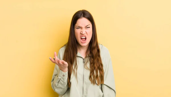 Pretty Caucasian Woman Looking Angry Annoyed Frustrated Screaming Wtf Whats — Foto Stock