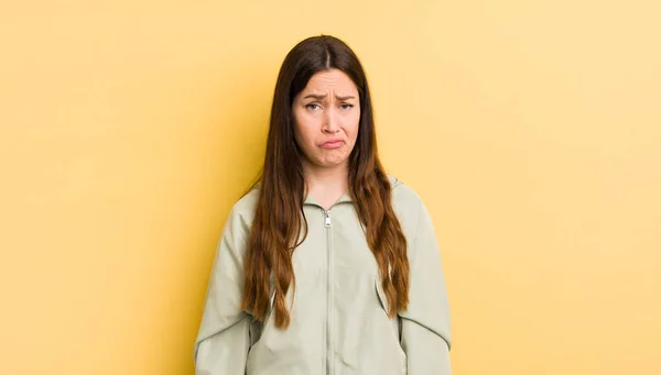 Pretty Caucasian Woman Feeling Sad Whiney Unhappy Look Crying Negative — Stock Photo, Image