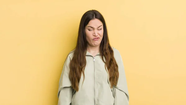 Pretty Caucasian Woman Looking Goofy Funny Silly Cross Eyed Expression — Zdjęcie stockowe