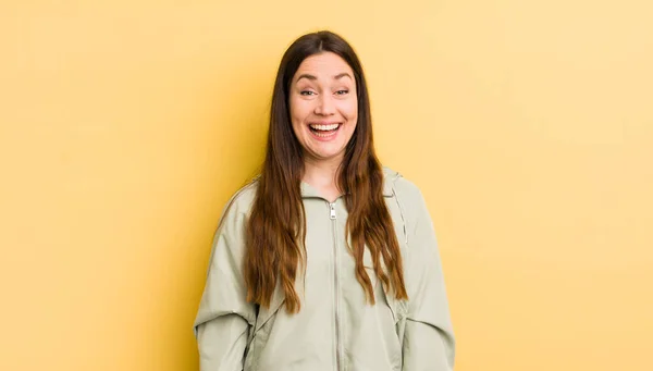 Pretty Caucasian Woman Looking Happy Pleasantly Surprised Excited Fascinated Shocked — Stockfoto