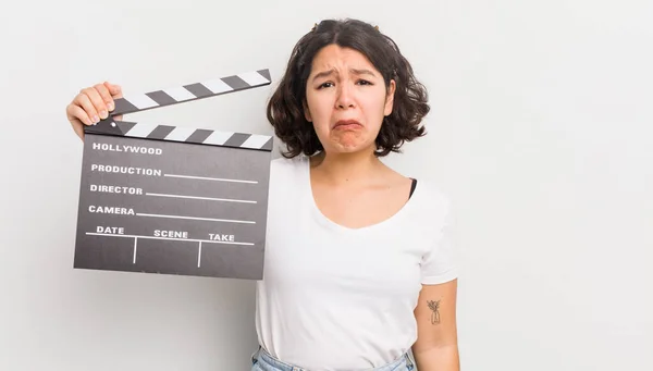 Pretty Hispanic Girl Feeling Sad Whiney Unhappy Look Crying Cinema — Stock Photo, Image