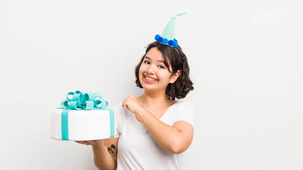 Pretty Hispanic Girl Feeling Happy Facing Challenge Celebrating Birthday Concept — Stock Photo, Image