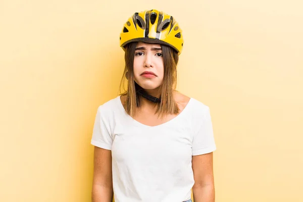 Pretty Hispanic Girl Feeling Sad Whiney Unhappy Look Crying Bike — Stock Photo, Image