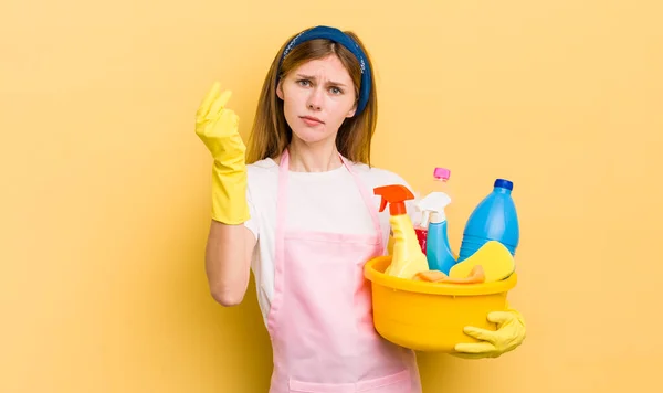 Redhead Pretty Girl Making Capice Money Gesture Telling You Pay — Stock Photo, Image