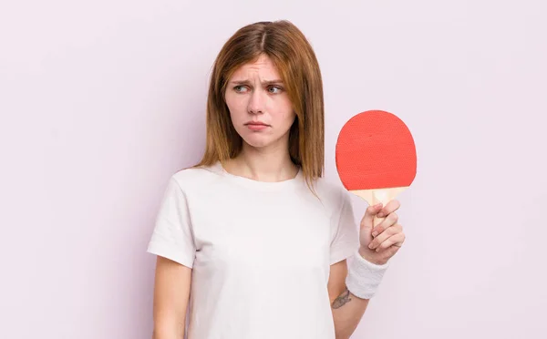Redhead Pretty Girl Feeling Sad Upset Angry Looking Side Ping — Stock Photo, Image