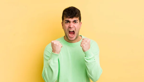 Young Handsome Man Shouting Aggressively Annoyed Frustrated Angry Look Tight — Stock Photo, Image