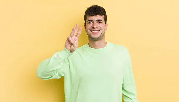 Young Handsome Man Smiling Looking Friendly Showing Number Three Third — Stock Photo, Image