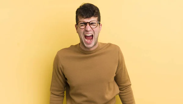 Young Handsome Man Shouting Aggressively Looking Very Angry Frustrated Outraged — Stock Photo, Image