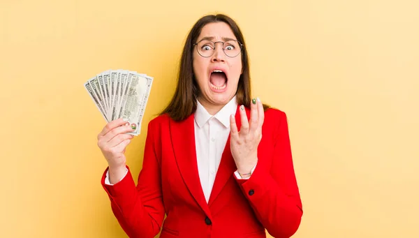 Jeune Jolie Femme Air Désespérée Frustrée Stressée Concept Argent — Photo