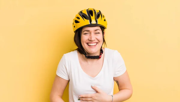 Young Pretty Woman Laughing Out Loud Some Hilarious Joke Bike — Zdjęcie stockowe