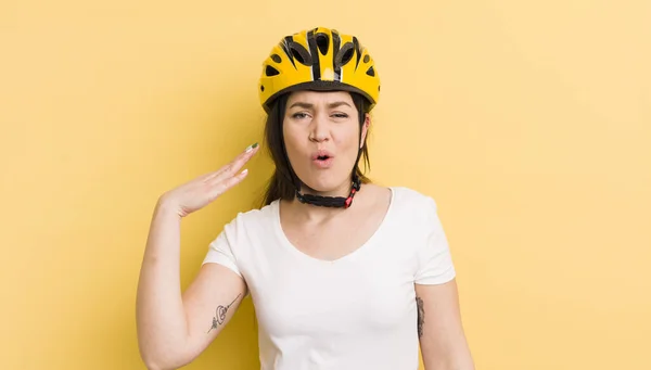 Young Pretty Woman Feeling Stressed Anxious Tired Frustrated Bike Helmet — Zdjęcie stockowe