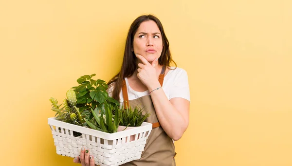 Young Pretty Woman Feeling Bored Frustrated Sleepy Tiresome Plants Concept — Stock Photo, Image