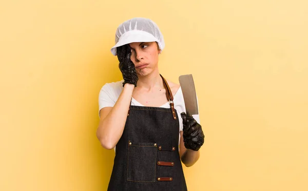 Jonge Mooie Vrouw Voelt Zich Verveeld Gefrustreerd Slaperig Een Vermoeiende — Stockfoto