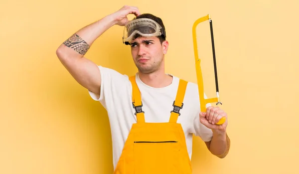 Young Handsome Man Smiling Happily Daydreaming Doubting Handyman Concept — Stock Photo, Image