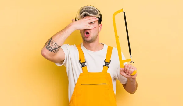 Young Handsome Man Looking Shocked Scared Terrified Covering Face Hand — Stock Photo, Image