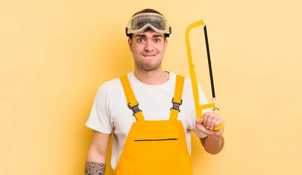 Young Handsome Man Looking Puzzled Confused Handyman Concept — Stock Photo, Image