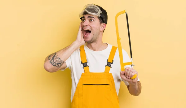 Young Handsome Man Feeling Happy Excited Surprised Handyman Concept — Stock Photo, Image