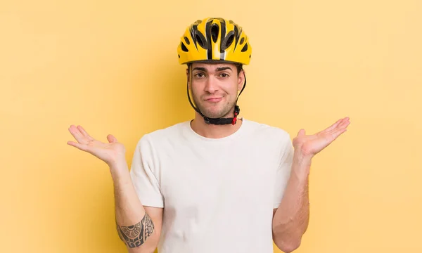 Young Handsome Man Feeling Puzzled Confused Doubting Bike Concept — Stock Photo, Image
