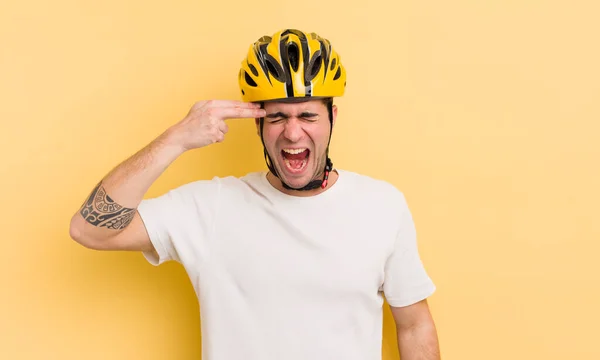 Ung Stilig Man Ser Olycklig Och Stressad Självmordsgest Gör Pistol — Stockfoto