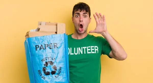 Young Handsome Man Screaming Hands Air — Stock Photo, Image