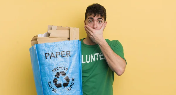 Young Handsome Man Covering Mouth Hands Shocked — Stock Photo, Image