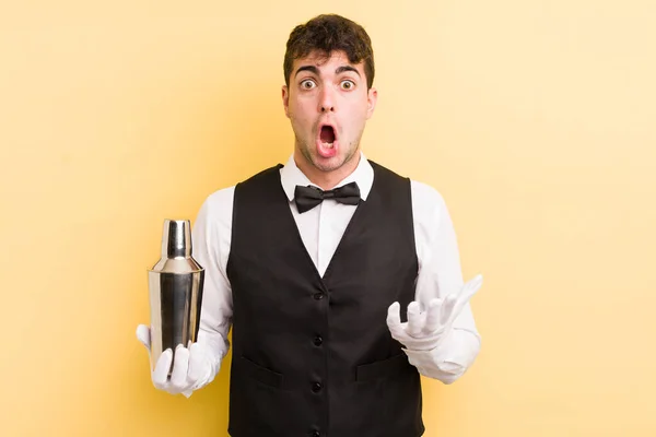 Young Handsome Man Feeling Extremely Shocked Surprised Bartender Cocktail — Stock Photo, Image