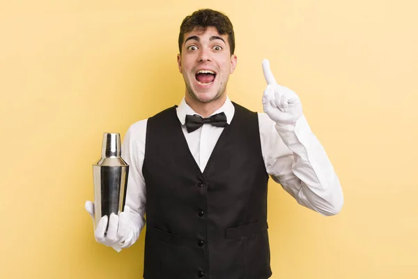 Young Handsome Man Feeling Happy Excited Genius Realizing Idea Bartender — Stock Photo, Image