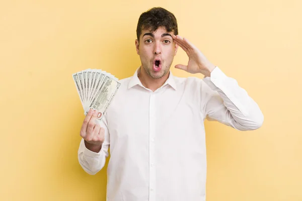 Young Handsome Man Looking Happy Astonished Surprised Money Concept — Stock Photo, Image