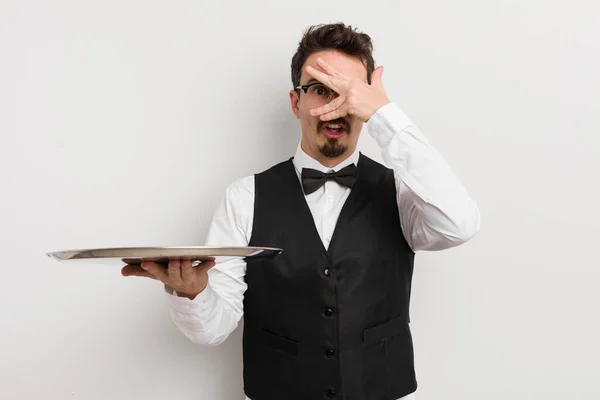 Young Handsome Man Looking Shocked Scared Terrified Covering Face Hand — Stock Photo, Image