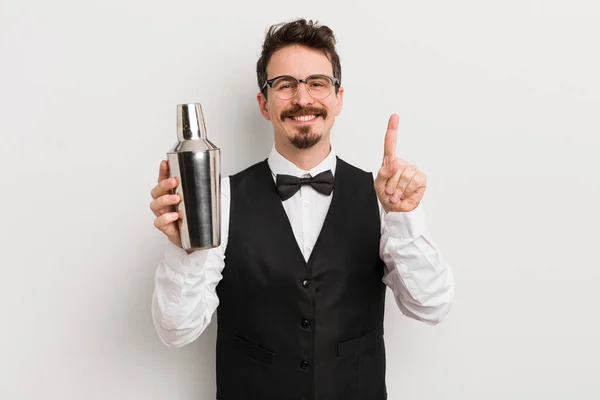 Young Handsome Man Smiling Looking Friendly Showing Number One Cocktail — Stock Photo, Image