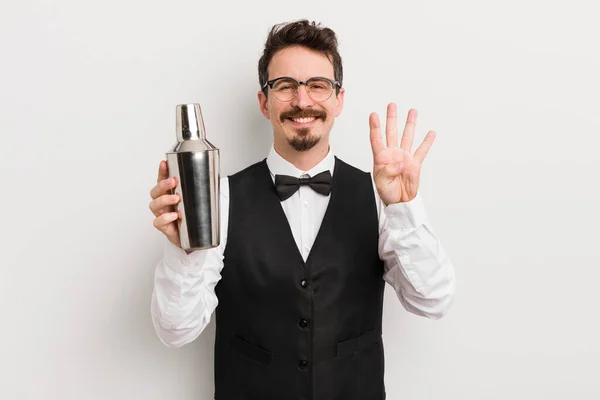 Young Handsome Man Smiling Looking Friendly Showing Number Four Cocktail — Stock Photo, Image