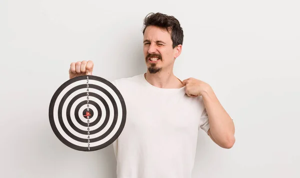 Young Handsome Man Feeling Stressed Anxious Tired Frustrated Dart Target — Stock Photo, Image