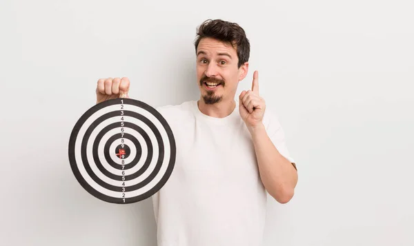 Young Handsome Man Feeling Happy Excited Genius Realizing Idea Dart — Stock Photo, Image