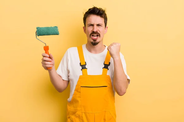 Man Shouting Aggressively Angry Expression Painting Home Concept — Stock Photo, Image