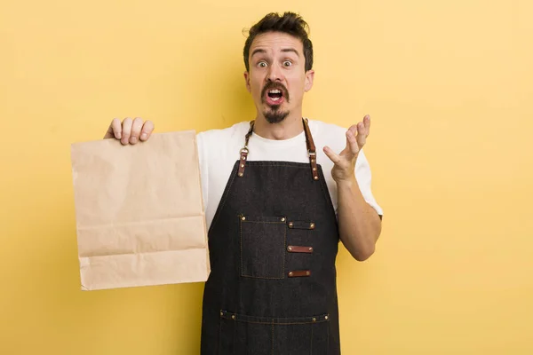 Feeling Extremely Shocked Surprised Fast Food Deliver Concept — Stock Photo, Image