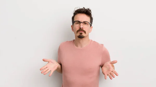 Hispanic Young Man Feeling Clueless Confused Having Idea Absolutely Puzzled — Stockfoto