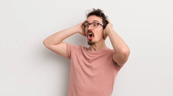 Hispanic Young Man Open Mouth Looking Horrified Shocked Because Terrible — Stock Photo, Image