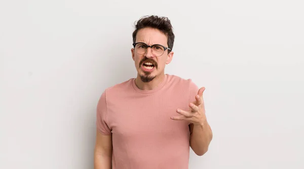 Hispanic Young Man Looking Angry Annoyed Frustrated Screaming Wtf Whats — Stock Photo, Image