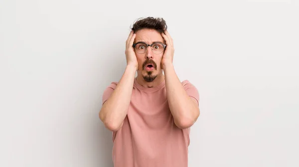 Hispanic Young Man Looking Unpleasantly Shocked Scared Worried Mouth Wide — Stock Photo, Image