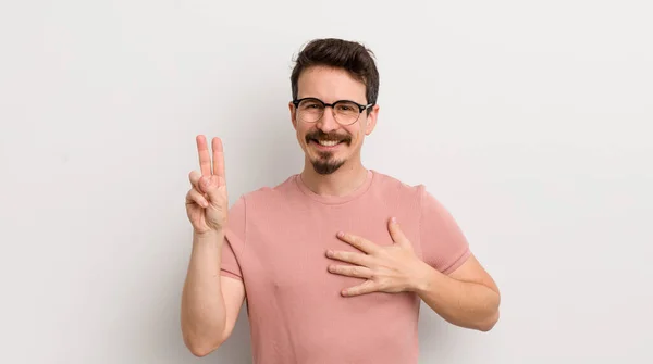 Hispanic Young Man Looking Happy Confident Trustworthy Smiling Showing Victory — Stock Photo, Image